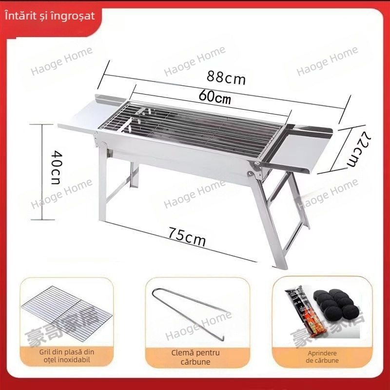 Grill BBQ din oțel inoxidabil, pliabil, pătrat, plasă de grătar 304, cu strat antiaderent, set complet pentru camping