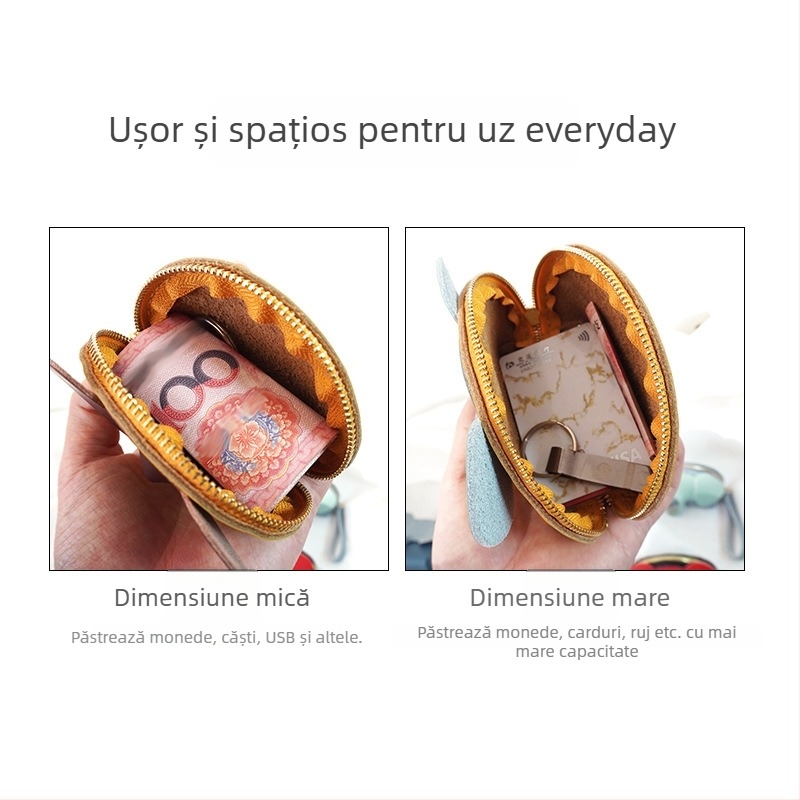 Portofel pentru monede din piele naturală, cu piele de vită cu două straturi, design unisex, pentru depozitare