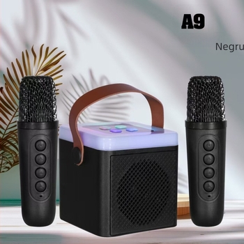 Boxă karaoke pentru casă cu două microfoane, Bluetooth 5.3, ieșire 5W, baterie Li-ion încorporată, răspuns în frecvență 60 Hz–15 kHz