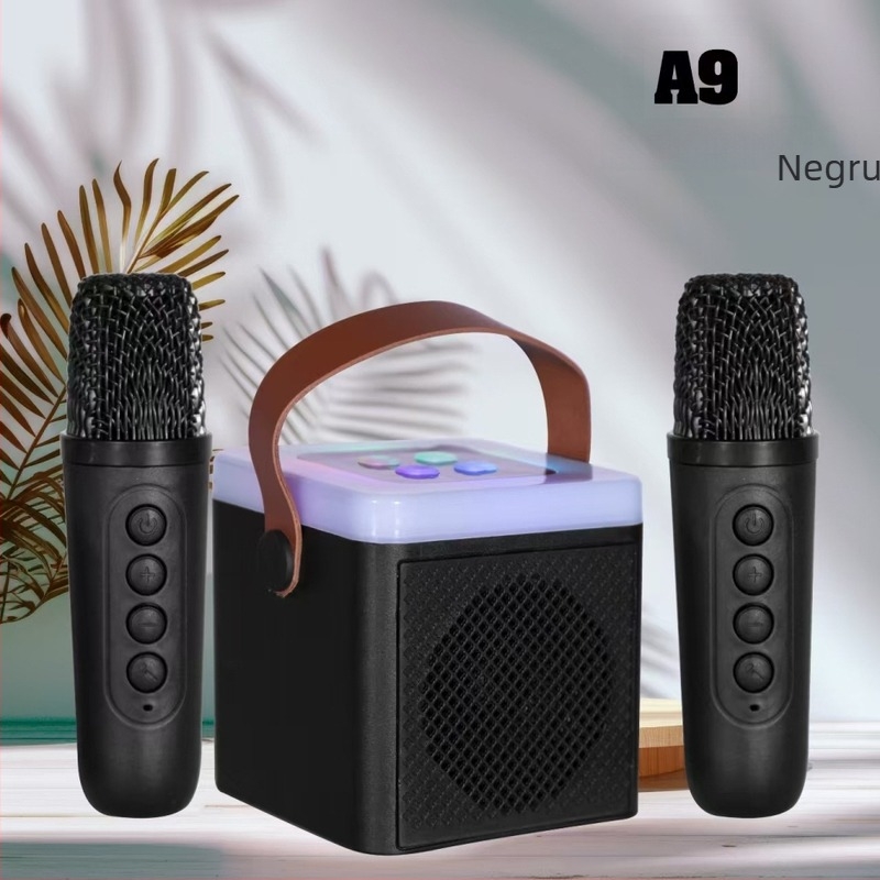 Boxă karaoke pentru casă cu două microfoane, Bluetooth 5.3, ieșire 5W, baterie Li-ion încorporată, răspuns în frecvență 60 Hz–15 kHz
