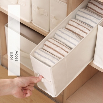 Cutie de depozitare pentru haine, dreptunghiulară, din material textil, organizator de tip sertar pentru garderobă, model 968088-10, material Oxford