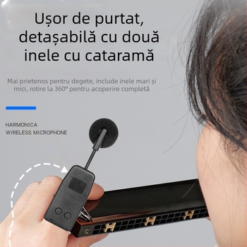 Microfon-pickup pentru instrumente muzicale – baterie încorporată 300–500 mAh; răspuns în frecvență 100 Hz–20 kHz; SNR ≥70 dB; autonomie >12 h; alimentare 5 V