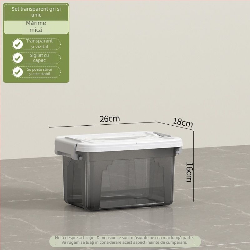 Cutie transparentă de depozitare, capacitate 30–40 L, din plastic PP, cu capac și mâner, pentru haine, jucării și gustări