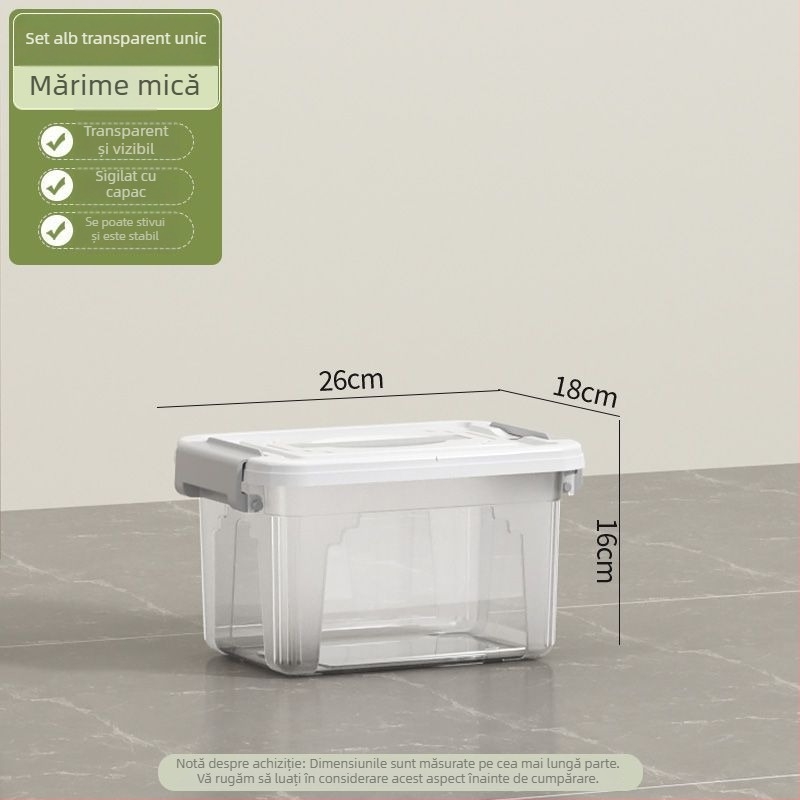 Cutie transparentă de depozitare, capacitate 30–40 L, din plastic PP, cu capac și mâner, pentru haine, jucării și gustări