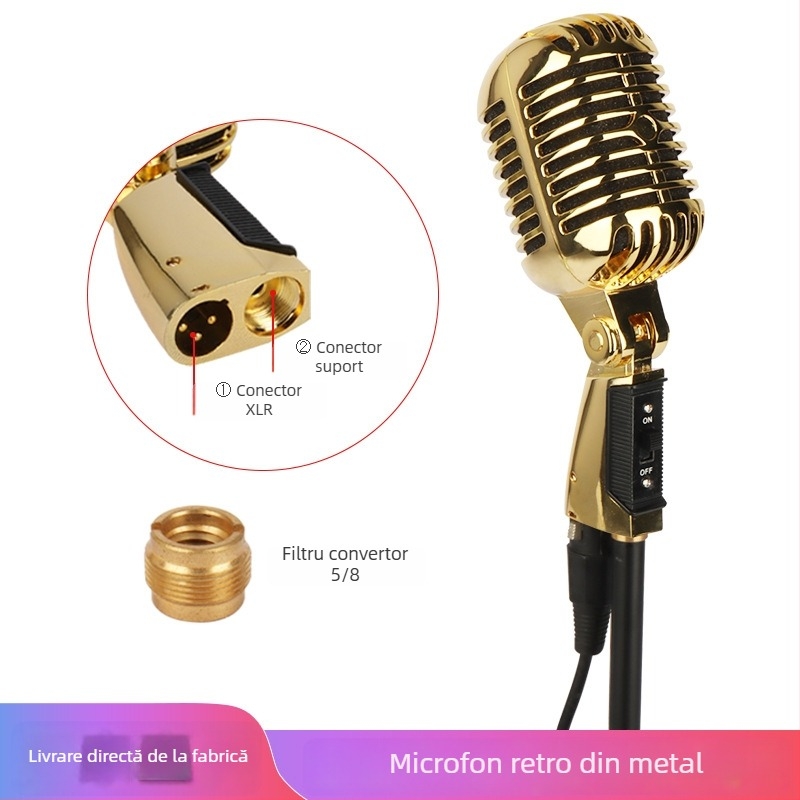 Microfon dynamic de scenă cu wireless, răspuns în frecvență 20 Hz–20 kHz, SNR ≥75 dB, bobină mobilă, model S02