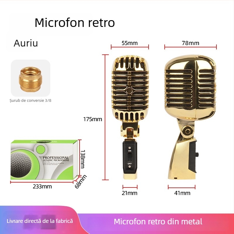 Microfon dynamic de scenă cu wireless, răspuns în frecvență 20 Hz–20 kHz, SNR ≥75 dB, bobină mobilă, model S02