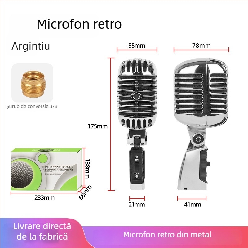 Microfon dynamic de scenă cu wireless, răspuns în frecvență 20 Hz–20 kHz, SNR ≥75 dB, bobină mobilă, model S02