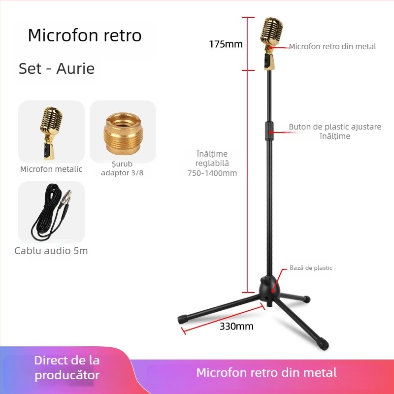 Microfon dynamic de scenă cu wireless, răspuns în frecvență 20 Hz–20 kHz, SNR ≥75 dB, bobină mobilă, model S02