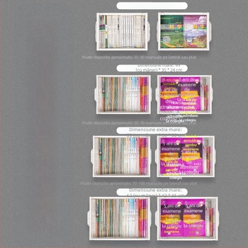 Cutie transparentă pentru cărți, cu trei uși și roți, pliabilă, PP+ABS, capacitate 70–80 L, închidere cu clapă