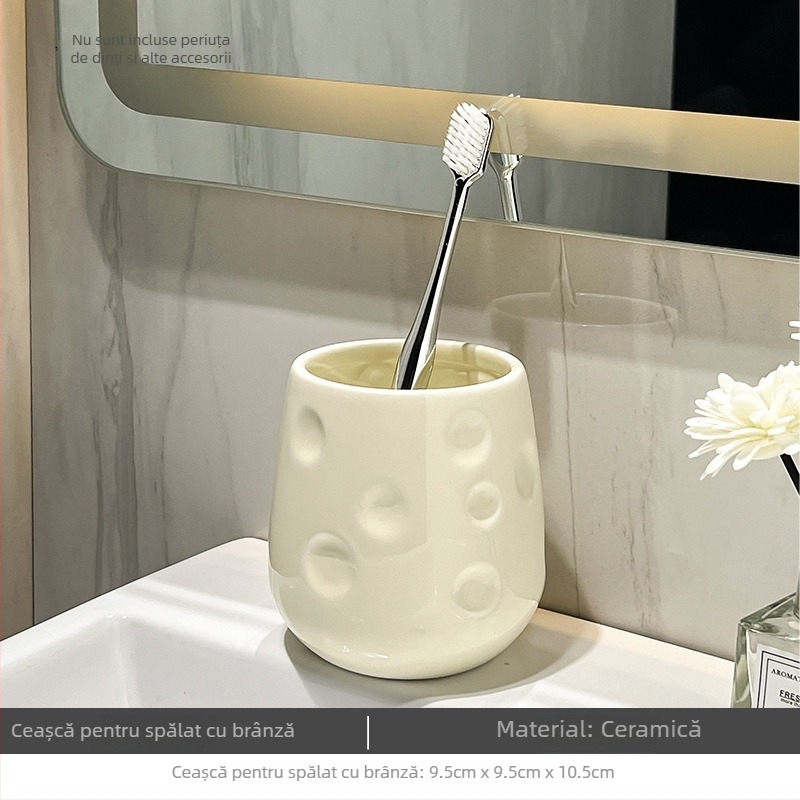 Căni ceramice pentru clătire a gurii pentru cuplu, cu suport – set de baie luxos (2 buc.)