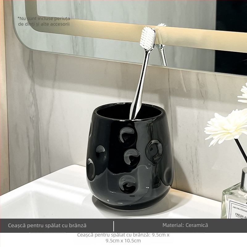 Căni ceramice pentru clătire a gurii pentru cuplu, cu suport – set de baie luxos (2 buc.)