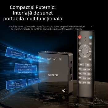 Carte de sunet pentru streaming live cu cască Bluetooth integrată și atenuare inteligentă a zgomotului - Model T9P, Bluetooth 5.3, 20Hz-20kHz, SNR ≥70dB, autonomie 6-8h
