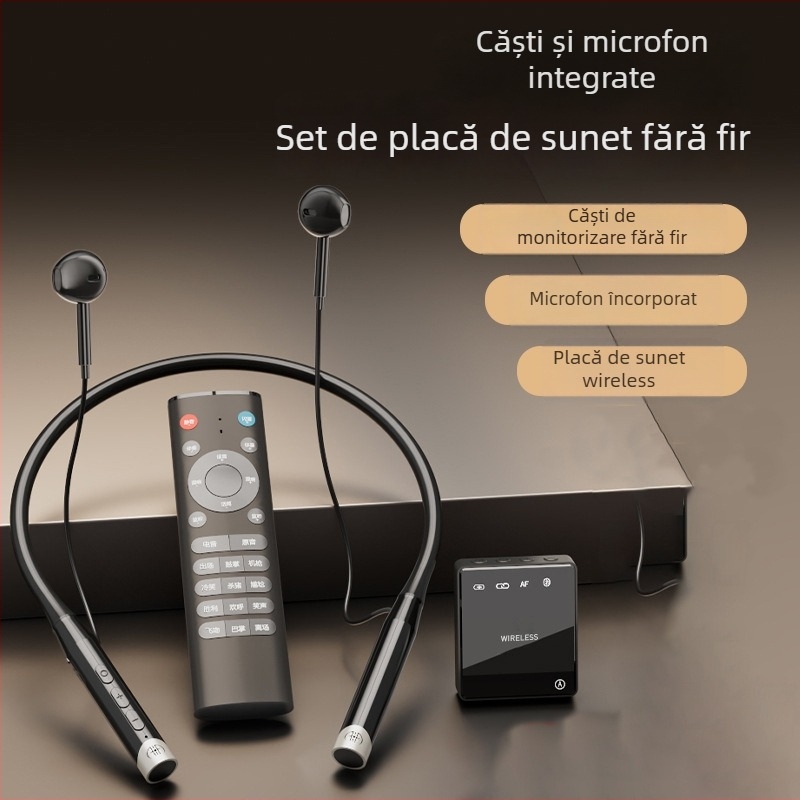Carte de sunet pentru streaming live cu cască Bluetooth integrată și atenuare inteligentă a zgomotului - Model T9P, Bluetooth 5.3, 20Hz-20kHz, SNR ≥70dB, autonomie 6-8h