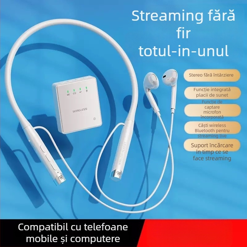 Carte de sunet pentru streaming live cu cască Bluetooth integrată și atenuare inteligentă a zgomotului - Model T9P, Bluetooth 5.3, 20Hz-20kHz, SNR ≥70dB, autonomie 6-8h
