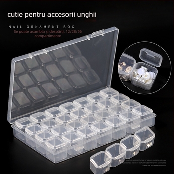 Cutie de depozitare pentru accesorii de artă a unghiilor, cu 28 sau 56 compartimente, organizator pentru mici accesorii, cu capac