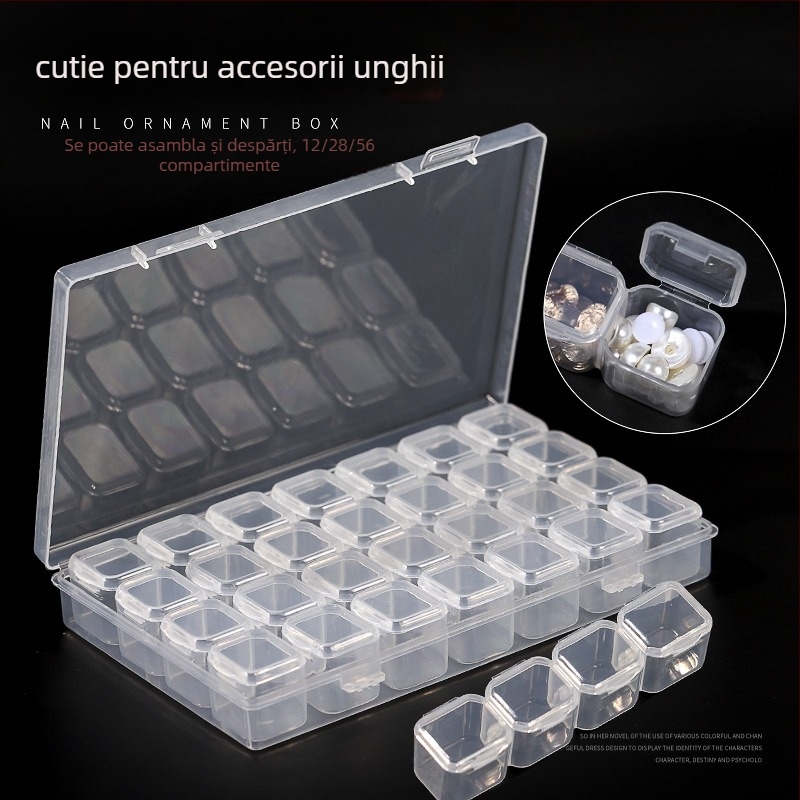 Cutie de depozitare pentru accesorii de artă a unghiilor, cu 28 sau 56 compartimente, organizator pentru mici accesorii, cu capac