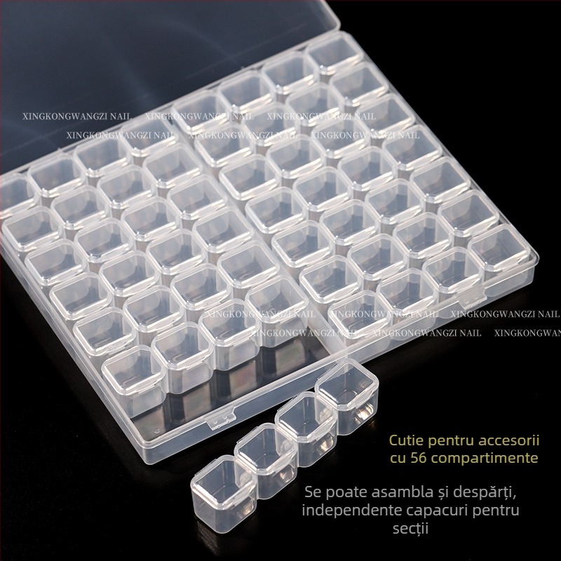 Cutie de depozitare pentru accesorii de artă a unghiilor, cu 28 sau 56 compartimente, organizator pentru mici accesorii, cu capac