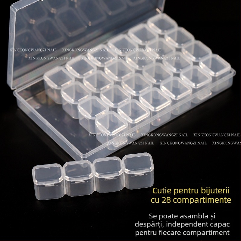 Cutie de depozitare pentru accesorii de artă a unghiilor, cu 28 sau 56 compartimente, organizator pentru mici accesorii, cu capac