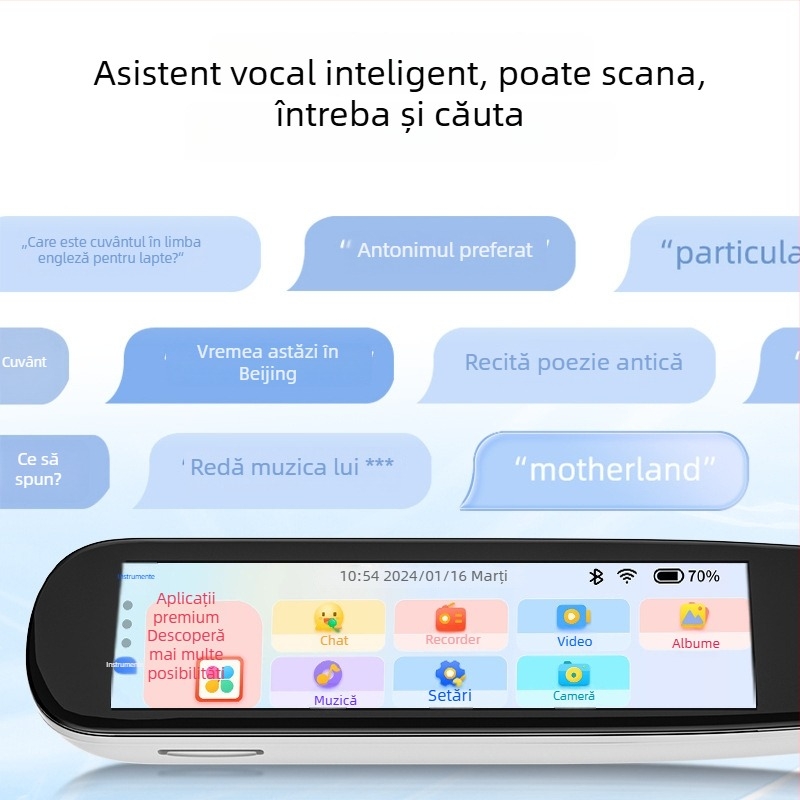 Peniță translator cu traducere Chineză–Engleză, dicționar, funcții de citire și scanare, Bluetooth, baterie litiu reîncărcabilă de 5V