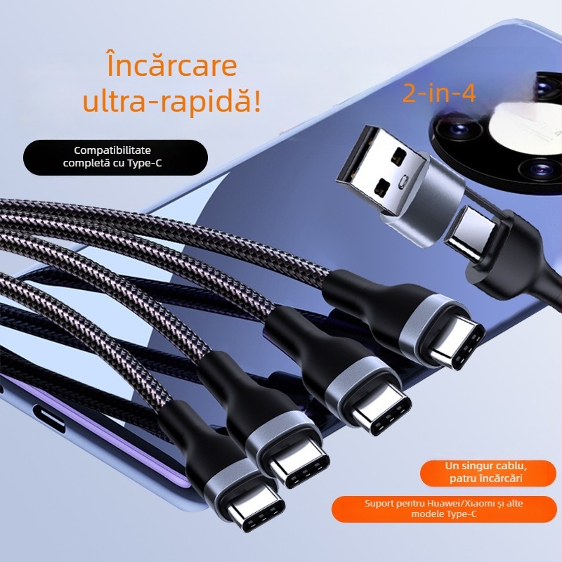 Difu you Cablu de încărcare Type-C cu mai multe ieșiri, carcasă din nylon, 1–4 ieșiri, distribuție inteligentă a puterii