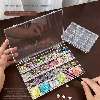 Cutie acrilică transparentă în stil japonez pentru manichiură, cu mai multe compartimente pentru depozitarea pe birou a uneltelor și bijuteriilor