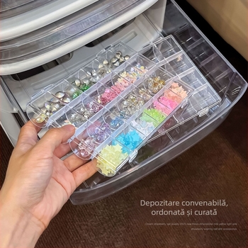 Cutie acrilică transparentă în stil japonez pentru manichiură, cu mai multe compartimente pentru depozitarea pe birou a uneltelor și bijuteriilor