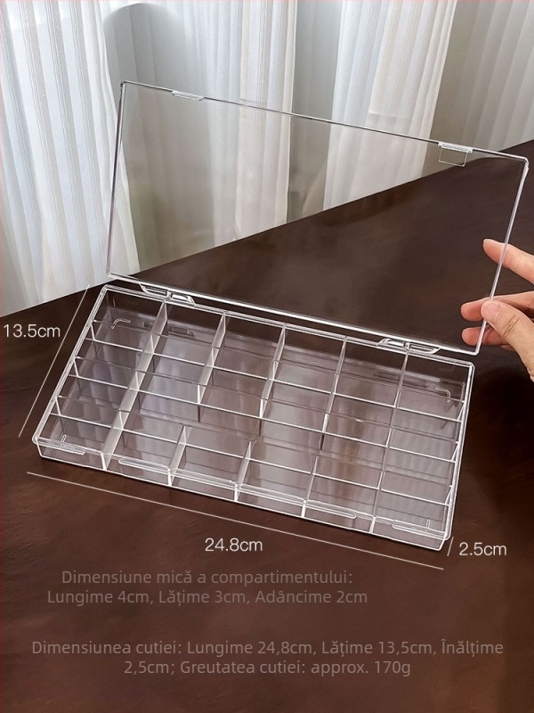Cutie acrilică transparentă în stil japonez pentru manichiură, cu mai multe compartimente pentru depozitarea pe birou a uneltelor și bijuteriilor