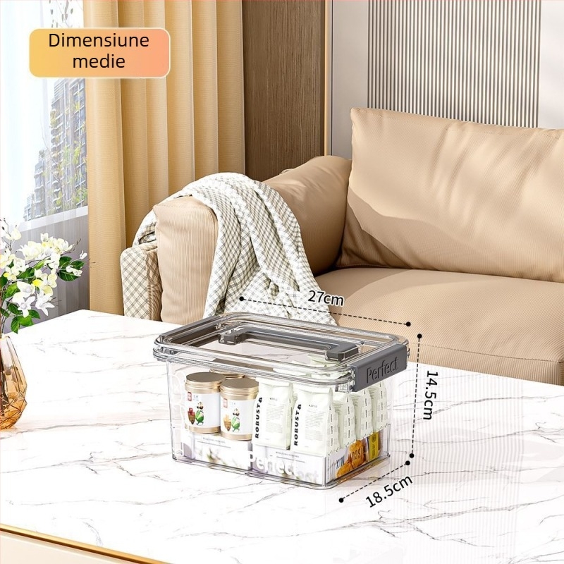 Cutie transparentă de depozitare din PET, portabilă, impermeabilă, cu capacitate până la 5 L, pentru haine, jucării, gustări și cărți