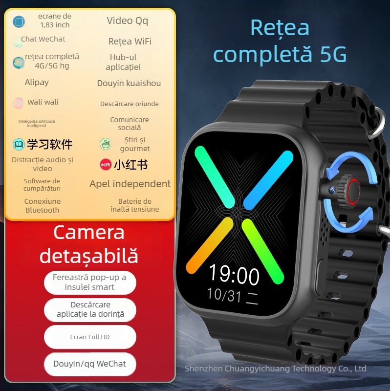 Ceas inteligent cu inserare card, impermeabil, ecran IPS, Android compatibil, autonomie baterie sub 7 zile