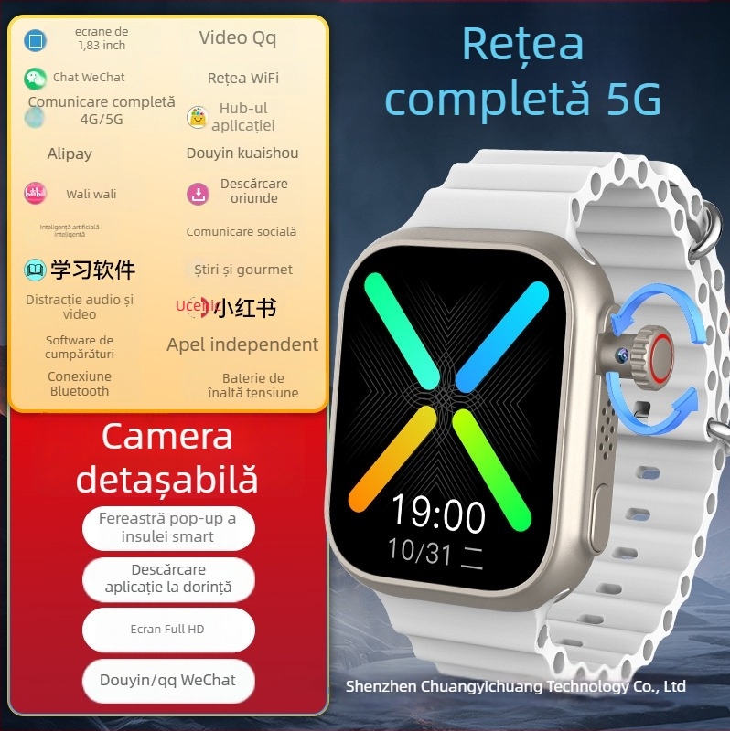 Ceas inteligent cu inserare card, impermeabil, ecran IPS, Android compatibil, autonomie baterie sub 7 zile