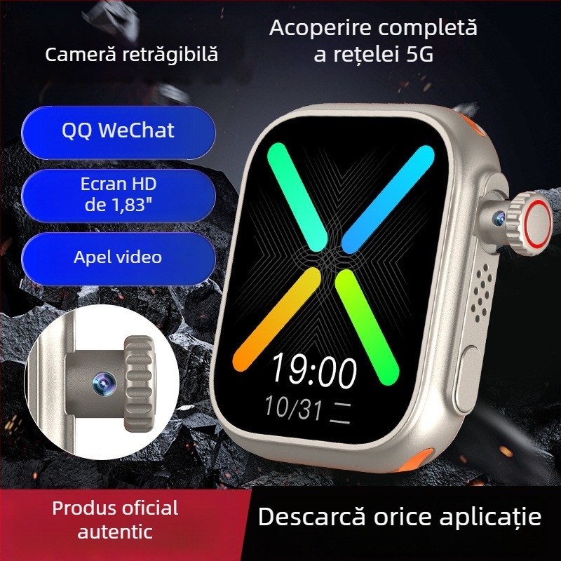 Ceas inteligent cu inserare card, impermeabil, ecran IPS, Android compatibil, autonomie baterie sub 7 zile