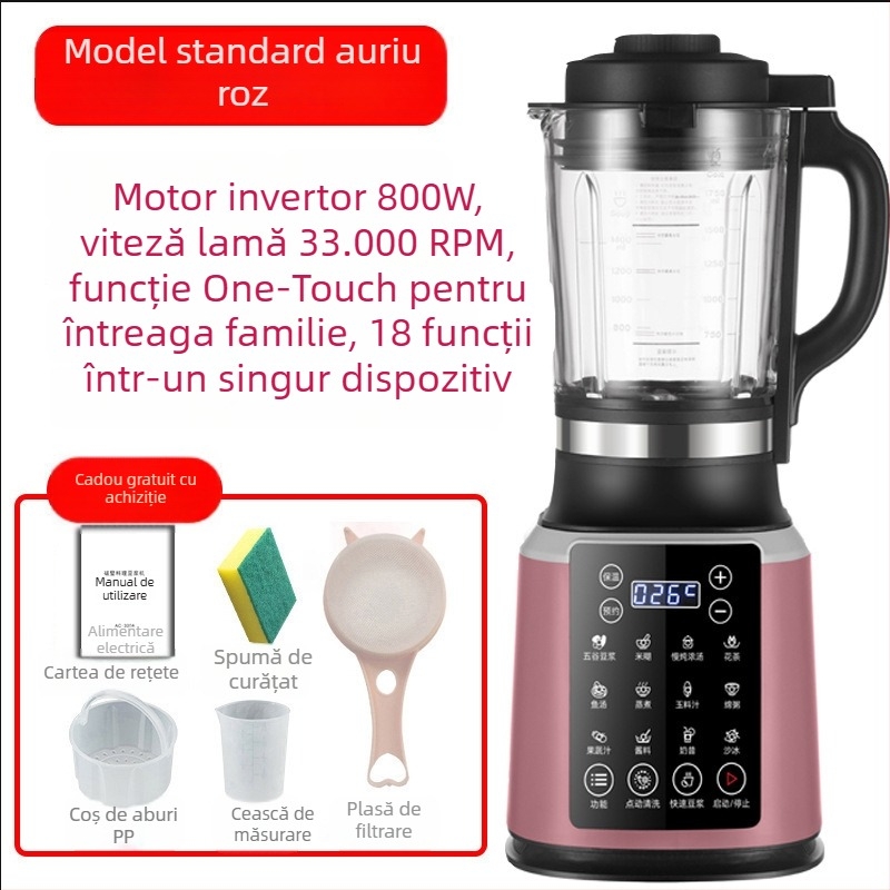 Mașină de bucătărie cu încălzire all-in-one pentru sucuri și gătit — 1750 ml, 800 W, 40.000 rpm, Control prin atingere, Curățare automată