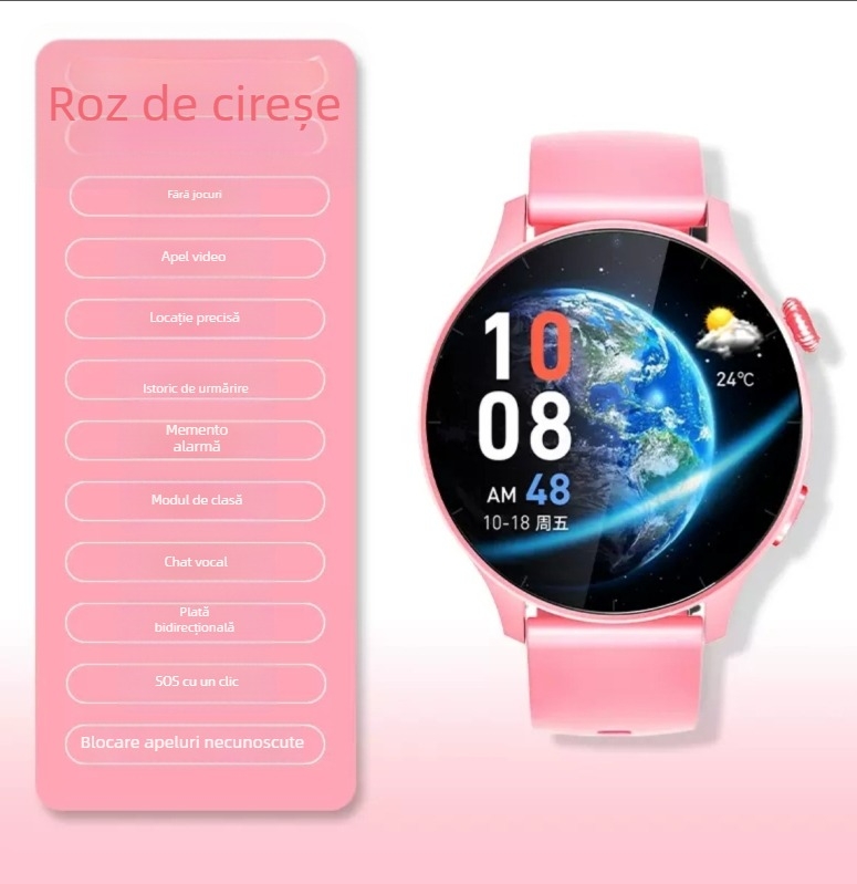 Ceas inteligent de telefon pentru elevi, compatibil Android, ecran TFT de 1,44 inch, baterie 1280mAh, rezistent la apă, cameră de 8 MP