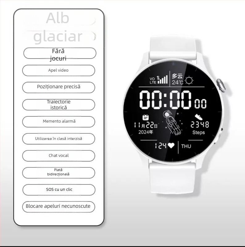 Ceas inteligent de telefon pentru elevi, compatibil Android, ecran TFT de 1,44 inch, baterie 1280mAh, rezistent la apă, cameră de 8 MP