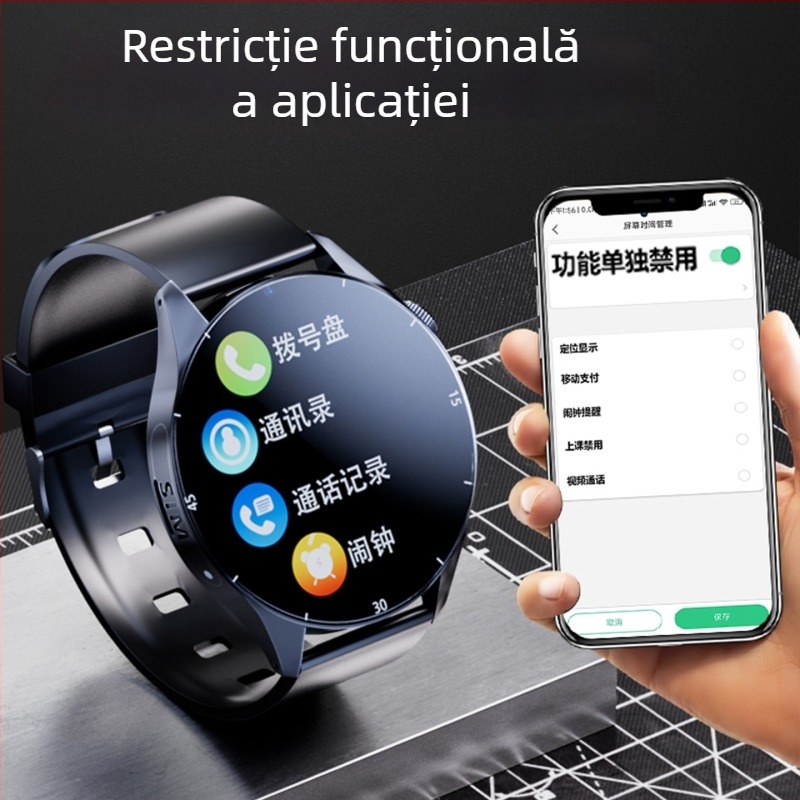 Ceas inteligent de telefon pentru elevi, compatibil Android, ecran TFT de 1,44 inch, baterie 1280mAh, rezistent la apă, cameră de 8 MP