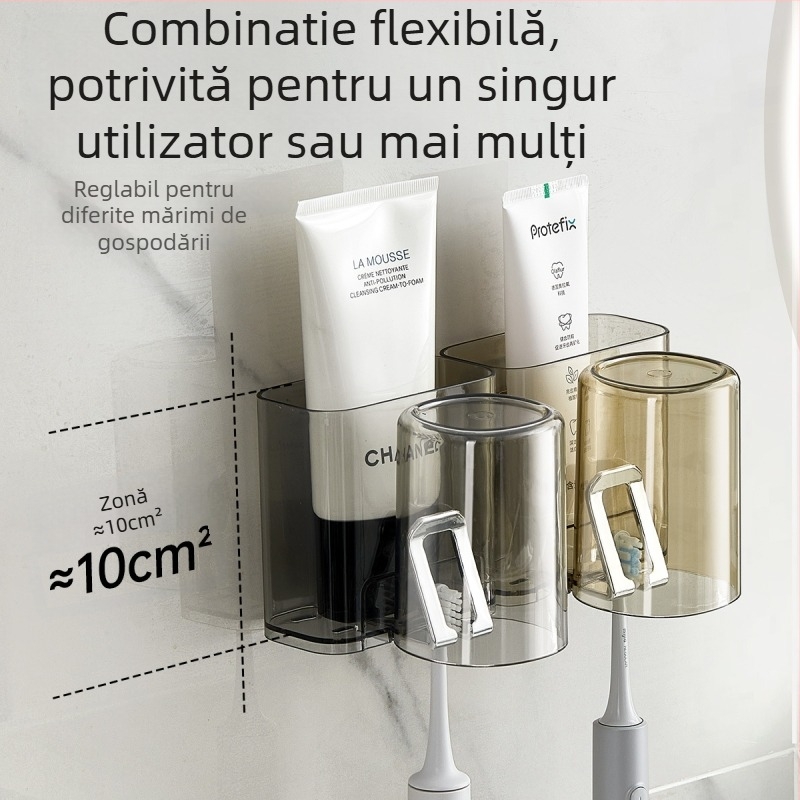 PH suport pentru periuțe de dinți, montat pe perete fără găuri, plastic, cu logo imprimat