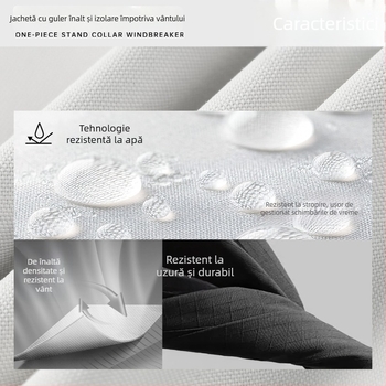 Geacă de lucru ușoară cu imprimare a logo-ului, guler înalt, fermoar, croială lejeră, impermeabilă