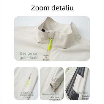 Geacă de lucru ușoară cu imprimare a logo-ului, guler înalt, fermoar, croială lejeră, impermeabilă