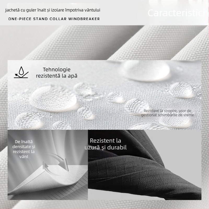 Geacă de lucru ușoară cu imprimare a logo-ului, guler înalt, fermoar, croială lejeră, impermeabilă