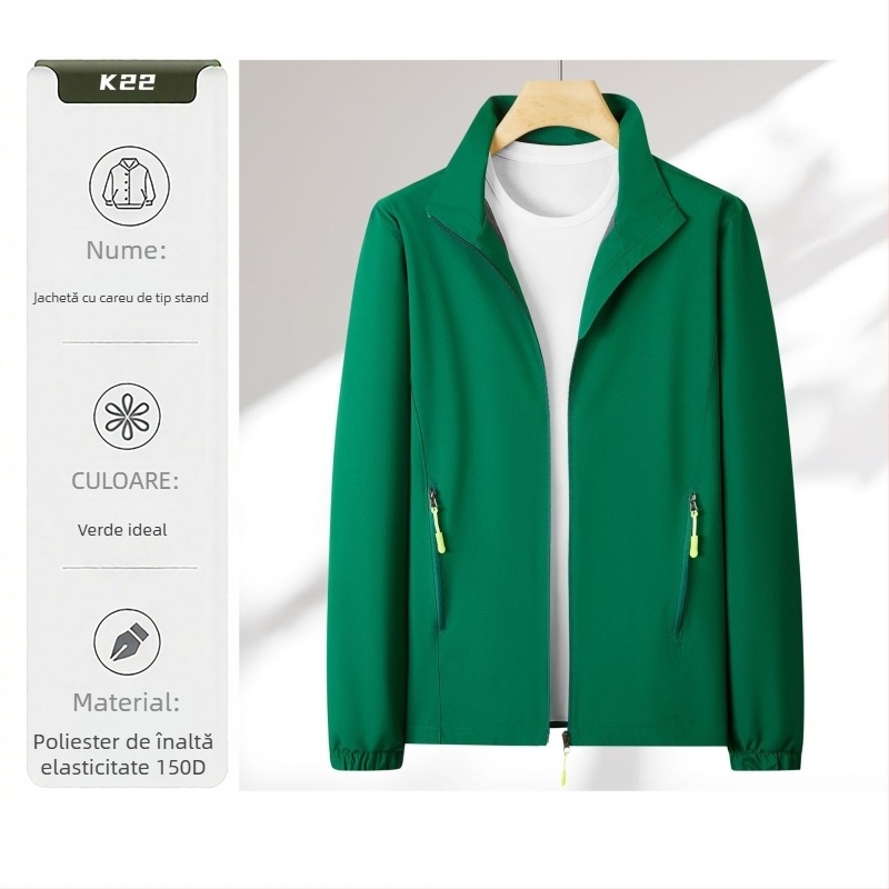 Geacă de lucru ușoară cu imprimare a logo-ului, guler înalt, fermoar, croială lejeră, impermeabilă