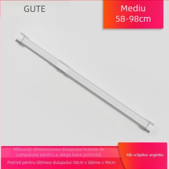 Bară telescopică pentru haine pentru garderob, din aliaj de aluminiu, model Type C, stil light luxury