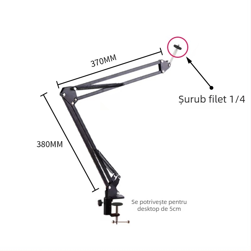 Suport de microfon de birou pliabil pentru gaming și streaming live – NB-35 set, încărcare maximă 2 kg, reglaj 180°, șuruburi 1/4 inch și 3/8 inch
