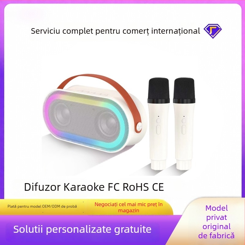 Boxă Bluetooth portabilă pentru karaoke cu microfon încorporat — Bluetooth 5.3, 10W, baterie internă 2000-4000mAh, răspuns în frecvențe 20Hz-20kHz, autonomie 3-6h