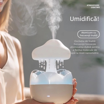 Umidificator și difuzor de arome pentru casă, silențios pentru dormitor, rezervor apă 0,5–1 L, 3+ guri de abur, baterie încorporată, temporizator >8 ore, potrivit pentru camere până la 10 m²