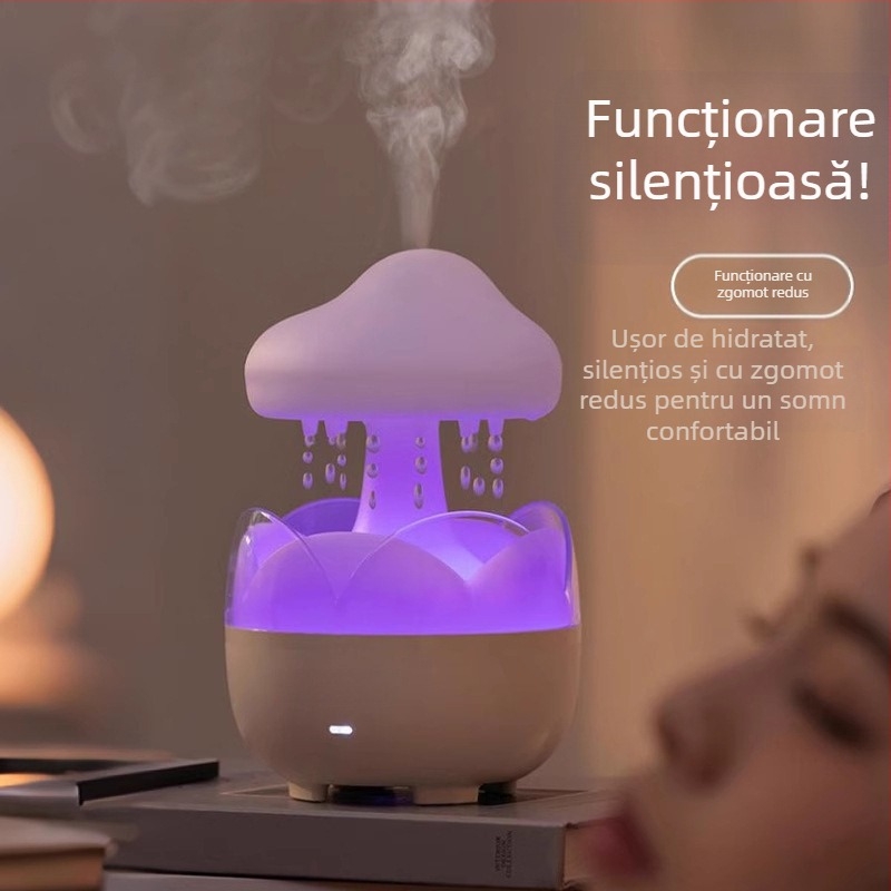 Umidificator și difuzor de arome pentru casă, silențios pentru dormitor, rezervor apă 0,5–1 L, 3+ guri de abur, baterie încorporată, temporizator >8 ore, potrivit pentru camere până la 10 m²