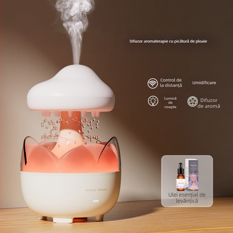 Umidificator și difuzor de arome pentru casă, silențios pentru dormitor, rezervor apă 0,5–1 L, 3+ guri de abur, baterie încorporată, temporizator >8 ore, potrivit pentru camere până la 10 m²