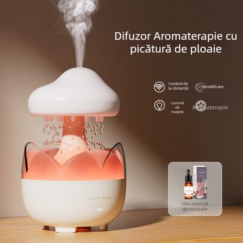 Umidificator și difuzor de arome pentru casă, silențios pentru dormitor, rezervor apă 0,5–1 L, 3+ guri de abur, baterie încorporată, temporizator >8 ore, potrivit pentru camere până la 10 m²