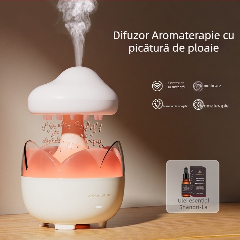 Umidificator și difuzor de arome pentru casă, silențios pentru dormitor, rezervor apă 0,5–1 L, 3+ guri de abur, baterie încorporată, temporizator >8 ore, potrivit pentru camere până la 10 m²