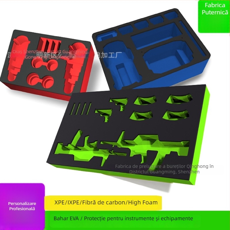 Tavă interioară cu inserție EVA pentru cutii din aluminiu de aviație, drone și echipament – gravură CNC, personalizabilă după desene și mostre; amortizare a șocurilor, rezistență la uzură