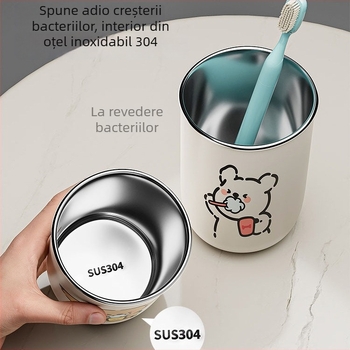 Set din două pahare din oțel inoxidabil pentru gură și periuță, 304, fără personalizare